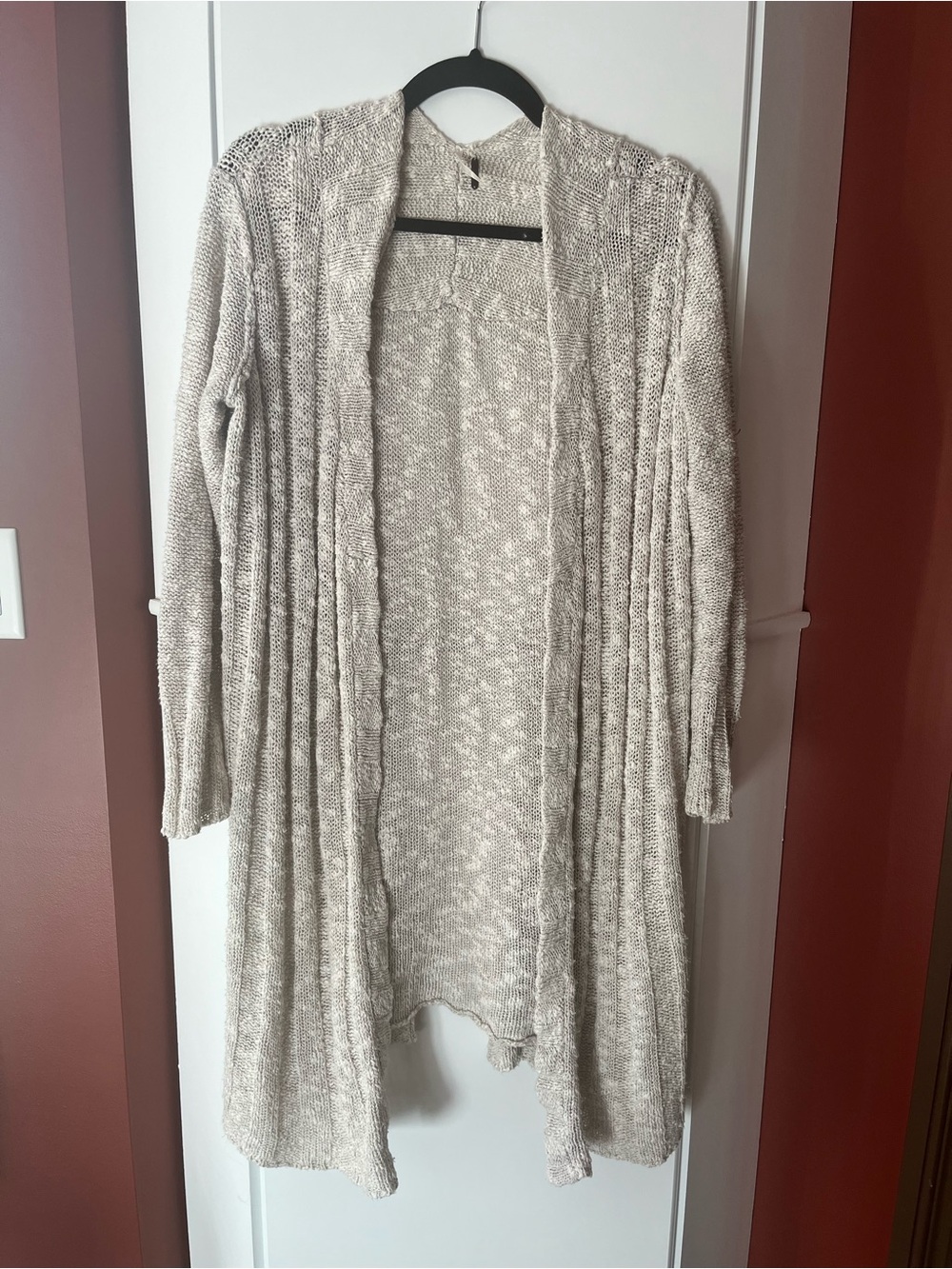Free People Open-Front Longline Cardigan in Oatmeal